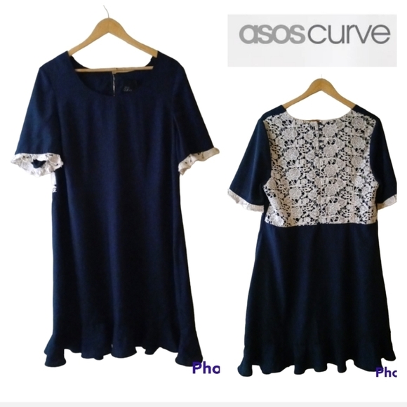 ASOS Curve Dresses & Skirts - ASOS Curve Navy Blue Lace Embellished Ruffle Hem. Size 14